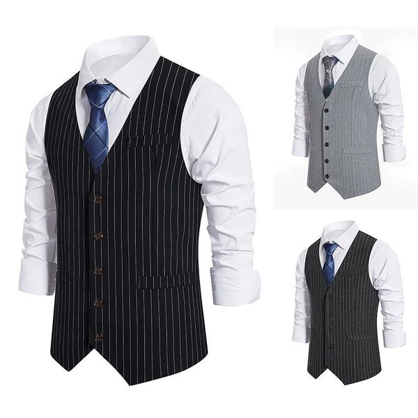 

men's vests eu size striped single-breasted waistcoat, Black;white