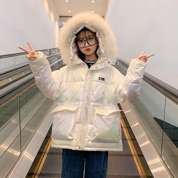 

down coat kids thick winter girls warm jacket children clothing hooded outerwear teenage shiny clothes 4 5 7 8 9 10 12 14 years, Blue;gray