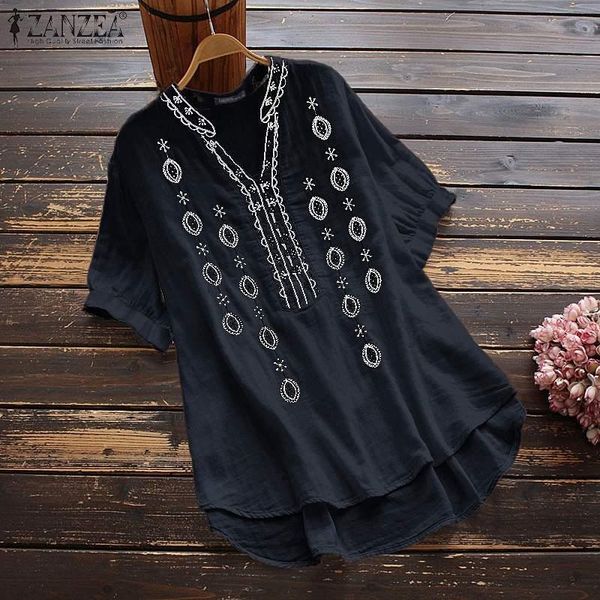 

women's blouses & shirts vintage embroidery summer 2022 casual v neck blusas female irregular tunic chemise, White