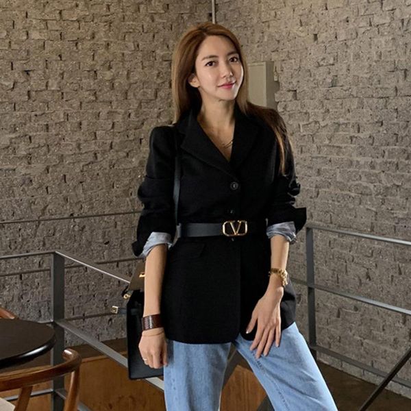 

long sleeve loose modis winter suit coat jacket women blazers female 2021 vintage singer breasted office ladies solid blazer women's su, White;black