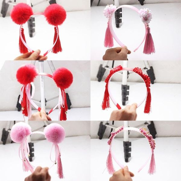 

hair accessories year headband chinese style hanfu girl plush hoops tassel pendant children hairball band headwear, Slivery;white