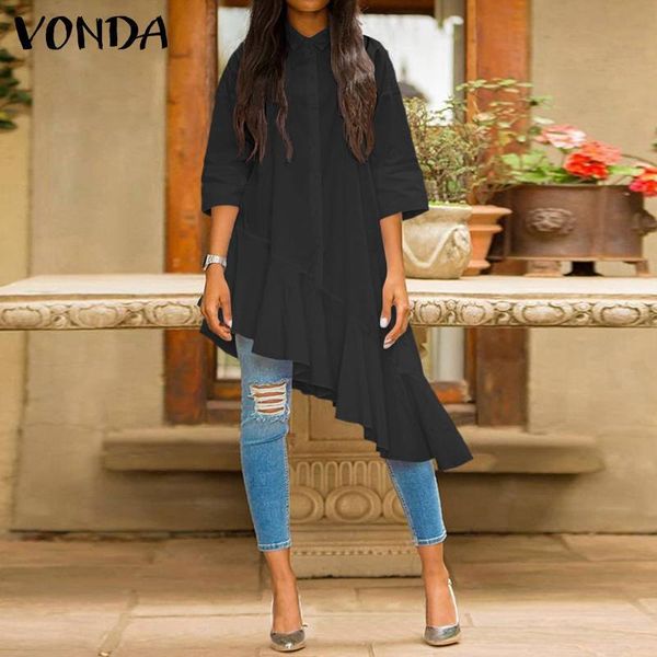 

blouses shirts women office ladies casual turn down neck blouses and 2021 vonda plus size elegant stylish blouse, White