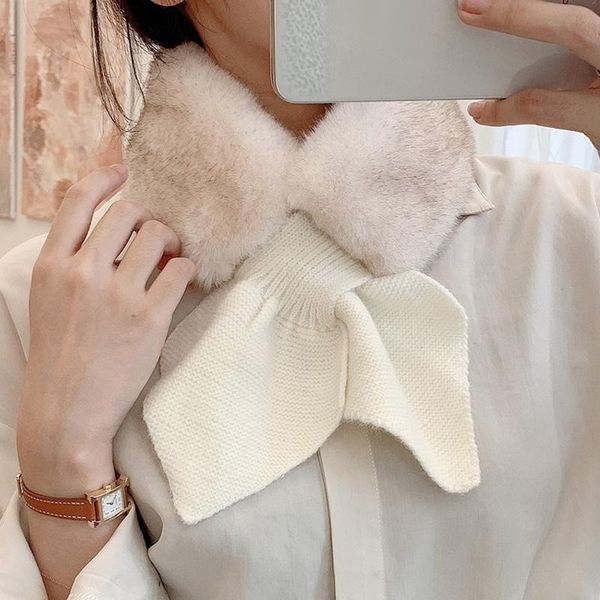 

winter women girls fur warm neckerchief bowknots decorate false collar ladies scarves cute all-match costume accessories, Blue;gray