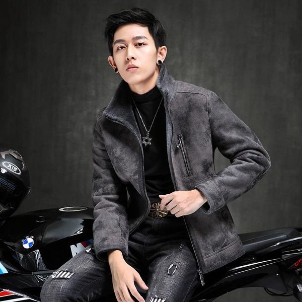 

men's leather & faux 2021 real fur coat men sheep shearling slim jacket winter clothes casual motorcycle coats and jackets chaqueta wpy, Black