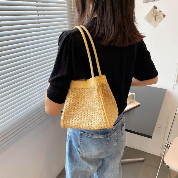 

evening bags summer temperament wild straw woven underarm bag 2021 fashion handbag women's designer western style one-shoulder bucket