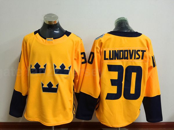 

16-2016 world cup team sweden ice hockey retro 30 henrik lundqvist jersey vintage classic college yellow color stitched and embroidery breat, Black;red