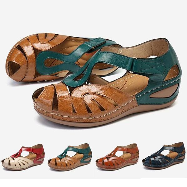 

dress shoes summer women's sandal color block wedges vintage platform sandals women 2021 large size roman sandalias mujer, Black