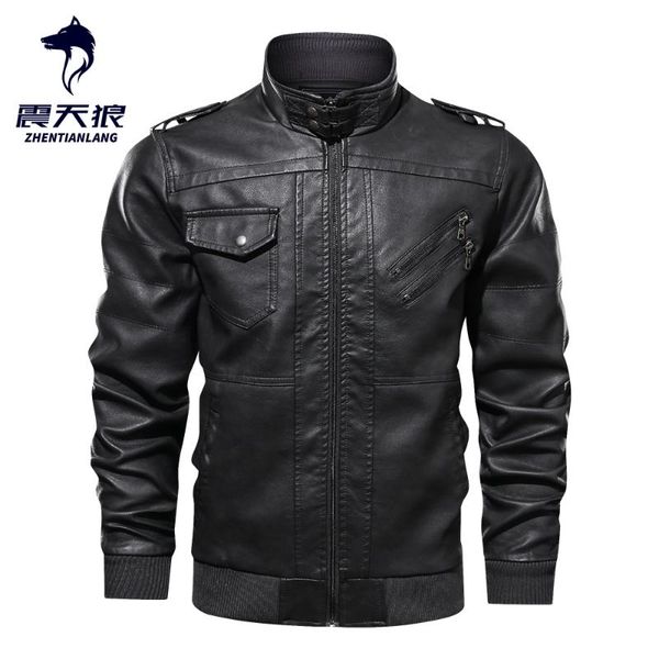 

men's fur & faux eu size mens leather jackets classic motorcycle jacket male plus men 2021 spring autumn 3xl, Black