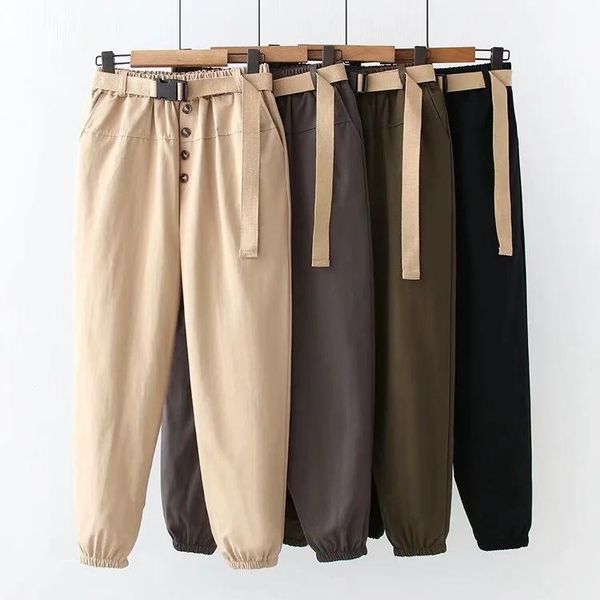 

women's pants & capris obrix casual streetwear female high waist ankle length pleated belt cotton regular trousers for women, Black;white