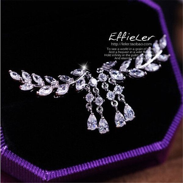 

korea dongdamen women's leaf tassel earrings zircon earrings alloy earrings, Golden
