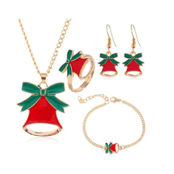 

earrings & necklace christmas chain bracelet ring for women jewelry sets cute santa claus bells bijoux femme kids gifts wholesale, Silver