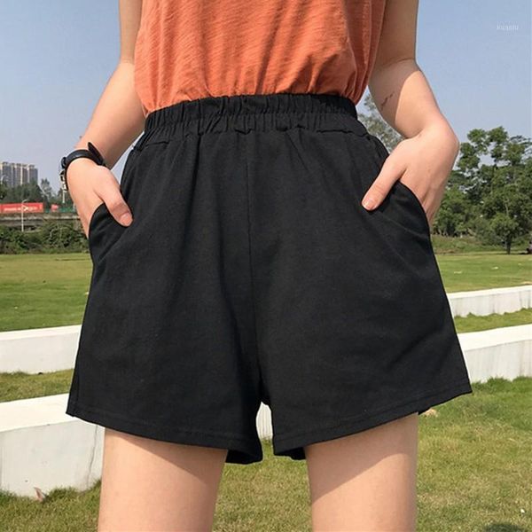 

black shorts for women fashion wild high waist wide leg casual loose solid color sweatpants, White;black