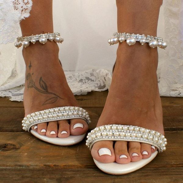 

sandals summer lace flower high-heeled thick-heeled large size bridal wedding shoes white mid-heel pearl banquet dress female, Black