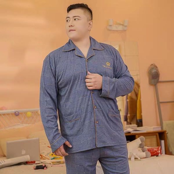 

men's sleepwear spring and autumn korean version pure cotton long sleeve crown lapel cardigan plus fat oversized pajamas loose home cl, Black;brown