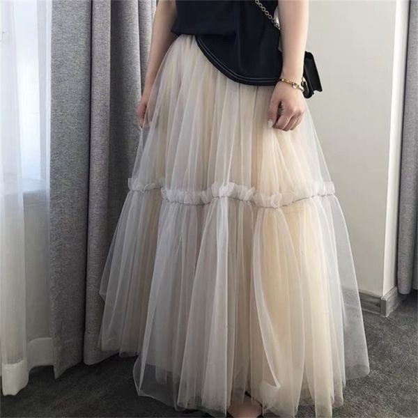 

women summer fashion stitching pompous princess multi layer mesh skirt pleated vintage solid color skirts r344 210527, Black