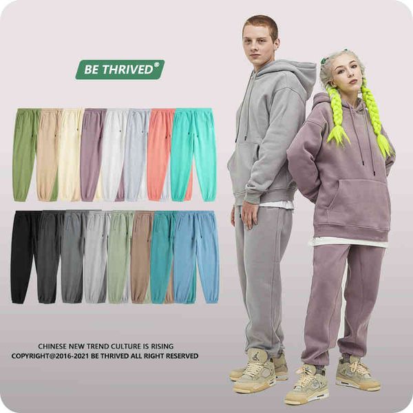 

be men's wear | 2021 autumn and winter thickened plush hem drawstring solid color fashion brand casual, Blue