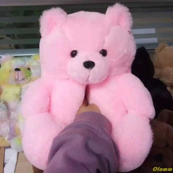 

2021 new autumn winter women slippers cute cartoon puppy teddy wool cotton home soft anti-slip fur indoor floor women men shoes y0902, Black