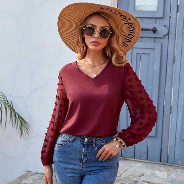 

women's t-shirt donsignet fashion summer casual v-neck pullover solid color loose plus size long-sleeved, White