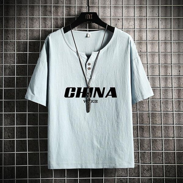 

men's t-shirts short sleeve linen t shirt 2021 summer white black tshirt tees chinese fashion clothes oversize 4xl 5xl o neck