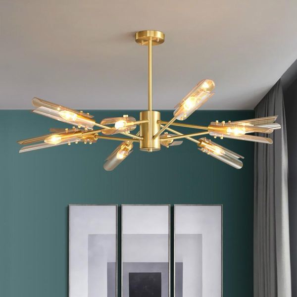 

living room lustre gold metal e14 led chandelier lighting rod hanging luxury pendant luminarias glass lamp chandeliers