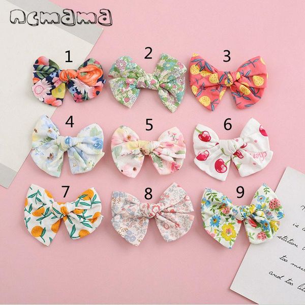 

ncmama baby hair clips girls floral printing hairpins 3.5'' cotton big bows children barrettes toddler cute accessories, Slivery;white