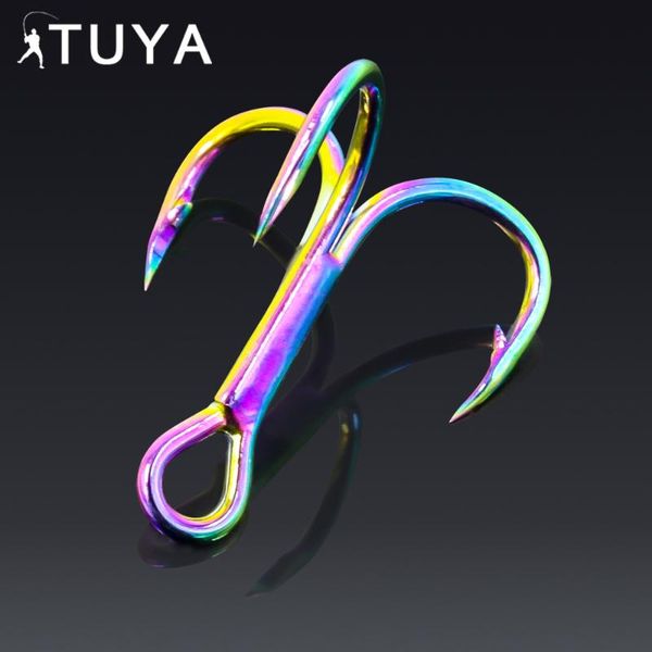 

fishing hooks 10pcs hook 4 6 8 10 treble high carbon stainless steel super sharp solid colourful anchor triple barbed fish