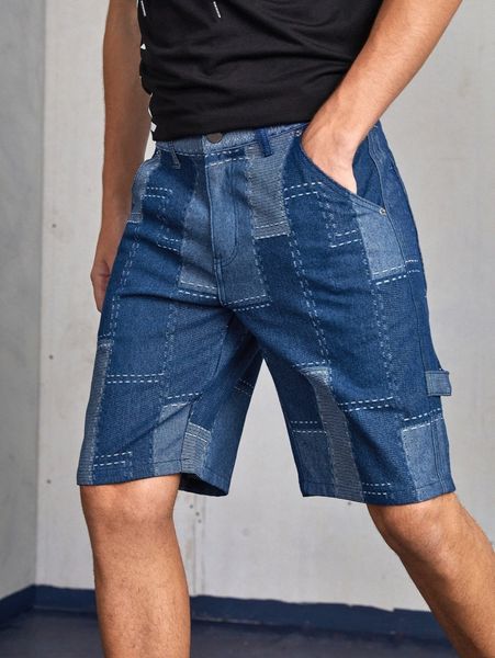 

men slant pocket bermuda denim shorts i5lu#, Blue