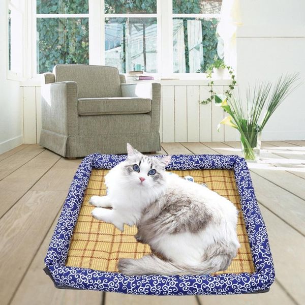 

kennels & pens dog cooling mat pad summer beds pet cat japanese style ice cool cold rattan moisture-proof cooler for
