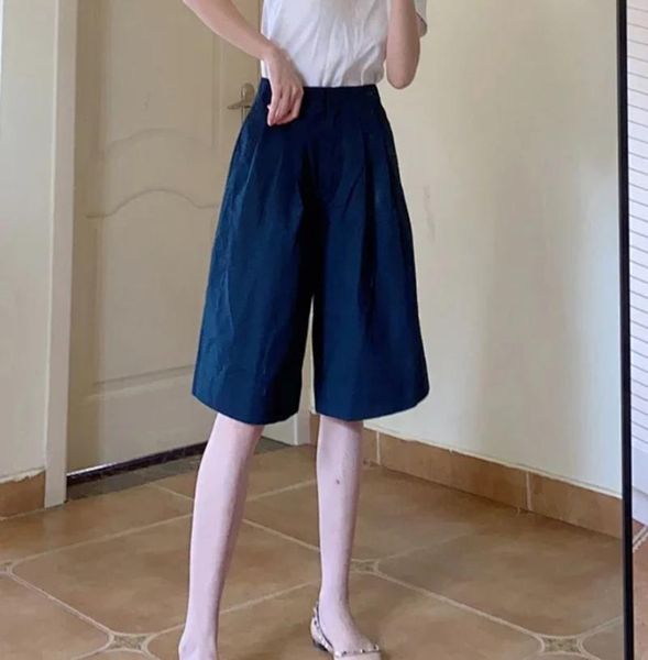 

women's pants & capris navy blue simple high waist lady knee length 2021 casual wild loose women, Black;white
