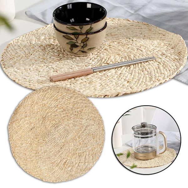 

mats & pads natural corn husk placemats hand-woven thick thermals insulation pad round western food cups and plates bowl accessories re