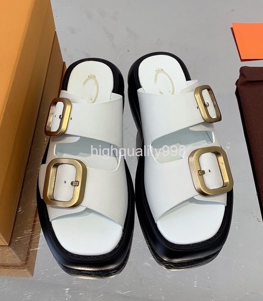 

sandals european goods spring and summer thick soled raised sandals women's d metal buckle cowhide pea shoes roman, Black