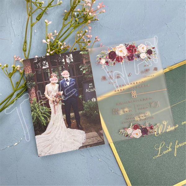 

acrylic wedding invitations card personalized printing po style laser cut marriage business invitation with envelopes greeting cards