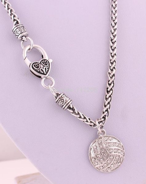 

arrival 10pcs a lot zinc alloy rhodium plated volleyball with wheat link chain lobster clasp necklace pendant necklaces, Silver