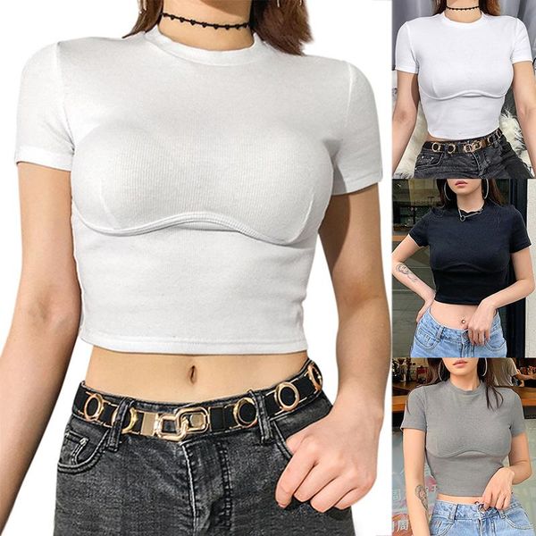 

women's t-shirt 2021 women special ribbed corset sexys breast type base all-match for summer fea889, White