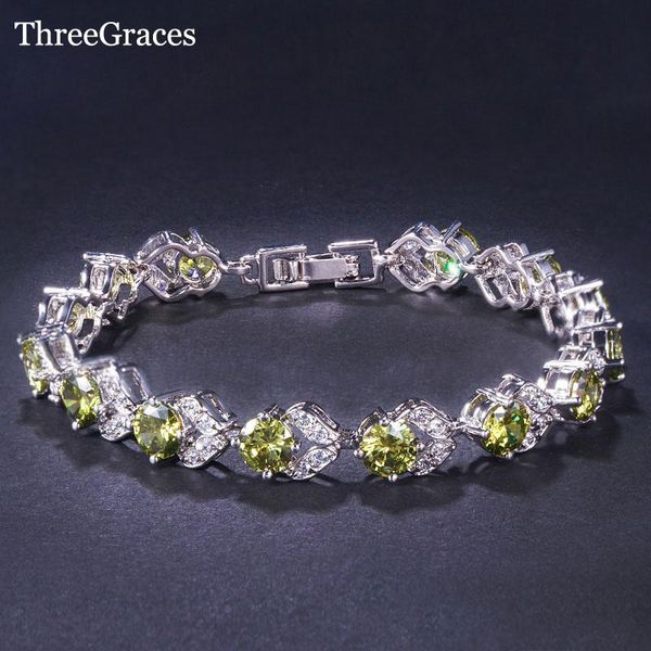

charm bracelets threegraces charming cubic zirconia clear white and olive green crystal fashion friendship for laies jewerly br005, Golden;silver