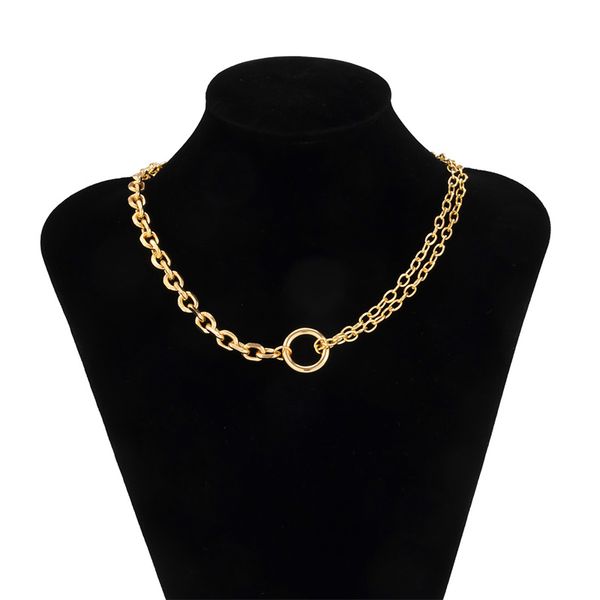 

yamog women asymmetric cross thick chains necklaces european punk alloy circular ring clavicle chain female business party gift single link, Silver