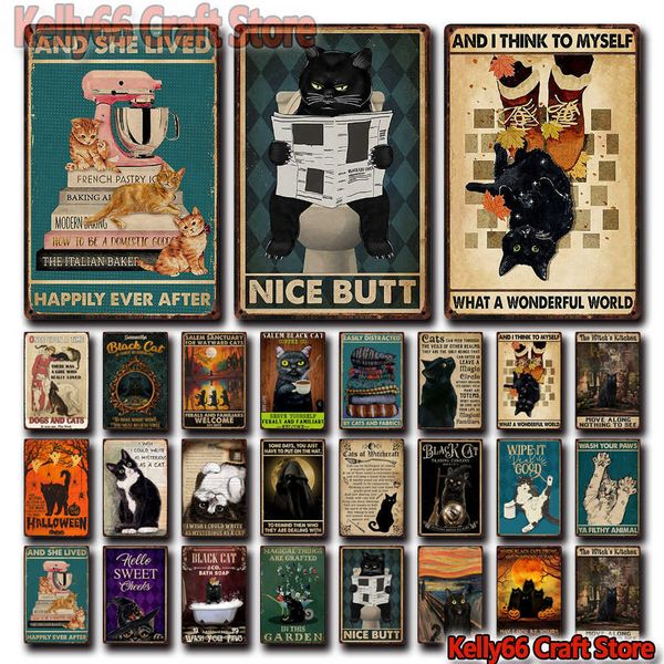 

[ kelly66 ] pets black cat nice butt happy ever after tin poster metal sign home pub bar decor painting 20*30 cm size dy226