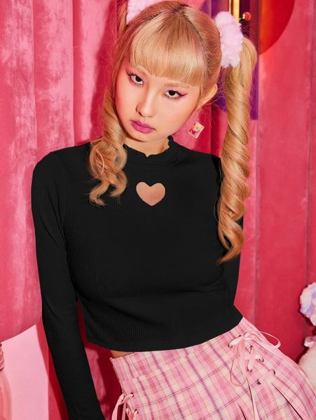 

romwe solid heart cut out ribbed crop tee s3fq#, White