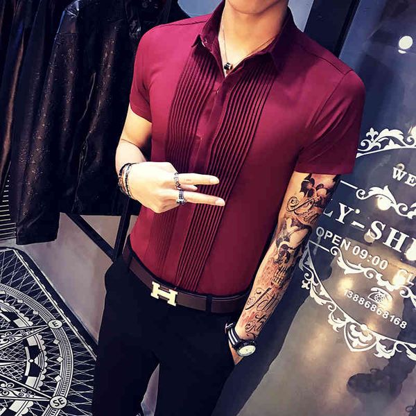 

t shirts summer short sleeves man's shirt thin casual solid fitting front personality fold design dressed as party men's oc9m, White;black