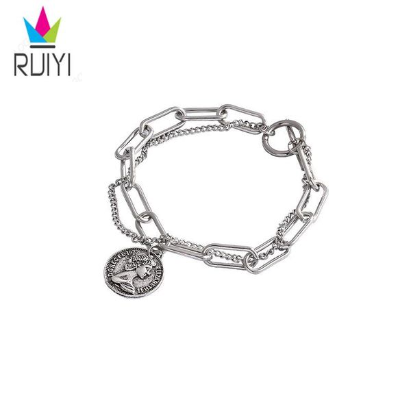 

charm bracelets ins net red double-layer ancient coin bracelet female non-fading retro light luxury niche set cold wind meter high-end feel, Golden;silver