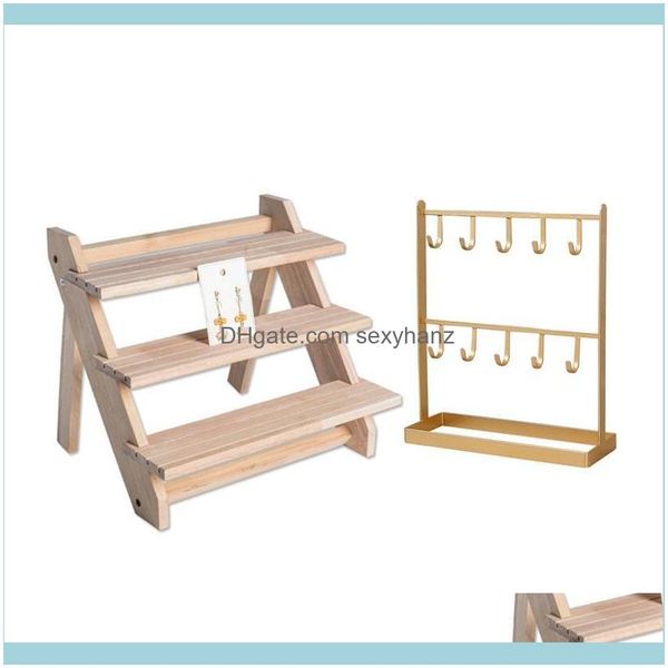 

packaging jewelry3-layer jewelry display tray pendant earrings bracelet & tableiron earring hanger gold pouches, bags drop delivery 2021, Pink;blue