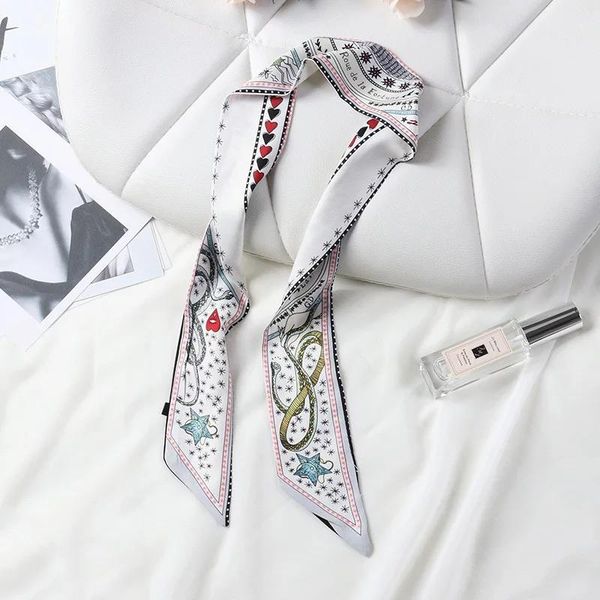 

women headband silk scarf fashion ladies hair bags handle decoration tie multifunction hand ribbon chains, Silver