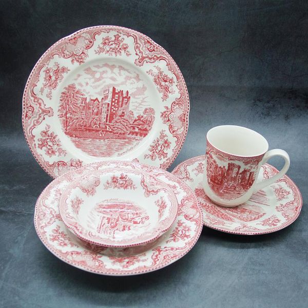 

dishes & plates castle pink tableware european ceramic breakfast plate beef dessert soup bowl