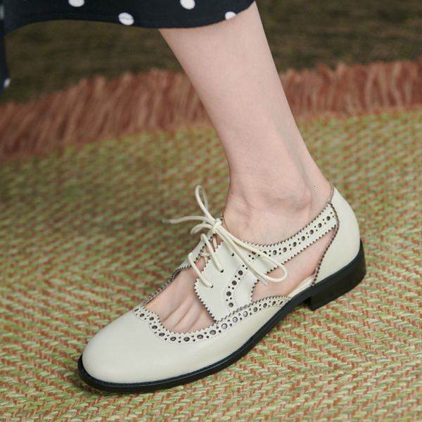 

sandals genuine leather oxford woman round-toe shoes black lady lace up brogues loafers in heels down casual women's bk59