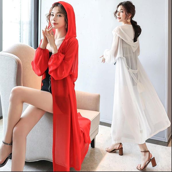 

womens blouses women blouse summer puff sleeve simple loose chiffon shirt white kimono cardigan hooded long ladies sun protective