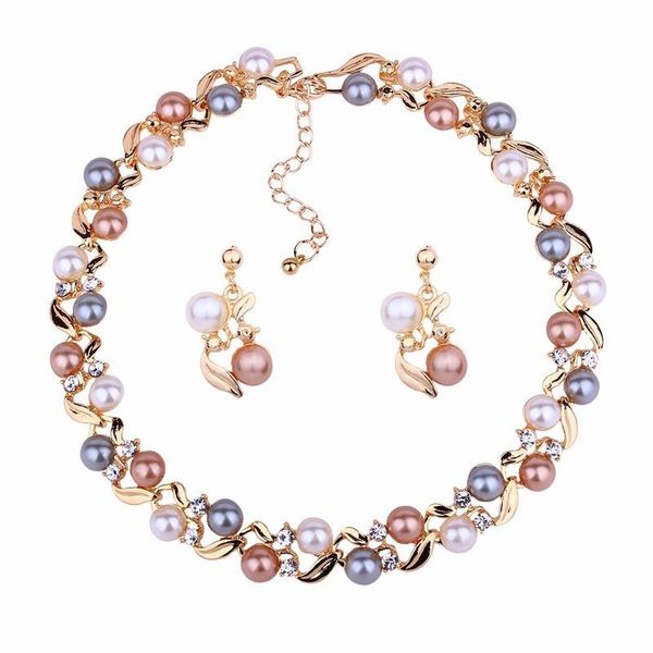 

earrings & necklace imitation pearl set lady temperament all-match jewelry, Silver