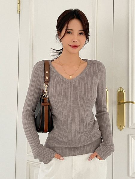 

dazy solid v neck sweater e6sy#, White