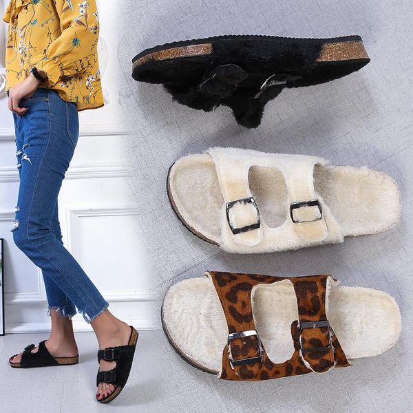

puimentiua fur women slippers shoes 2021 outdoor slides ladies furry beach flip flops fluffy, Black