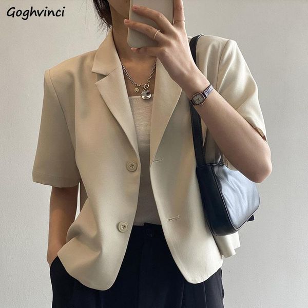 

women's suits & blazers women short sleeve loose solid elegant female cropped office ladies korean stylish ulzzang summer thin outwear, White;black
