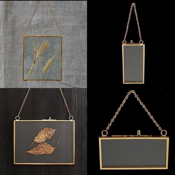 

frames antique brass hanging po frame metal glass portrait vintage picture holder double sided gift bronze for home decoation